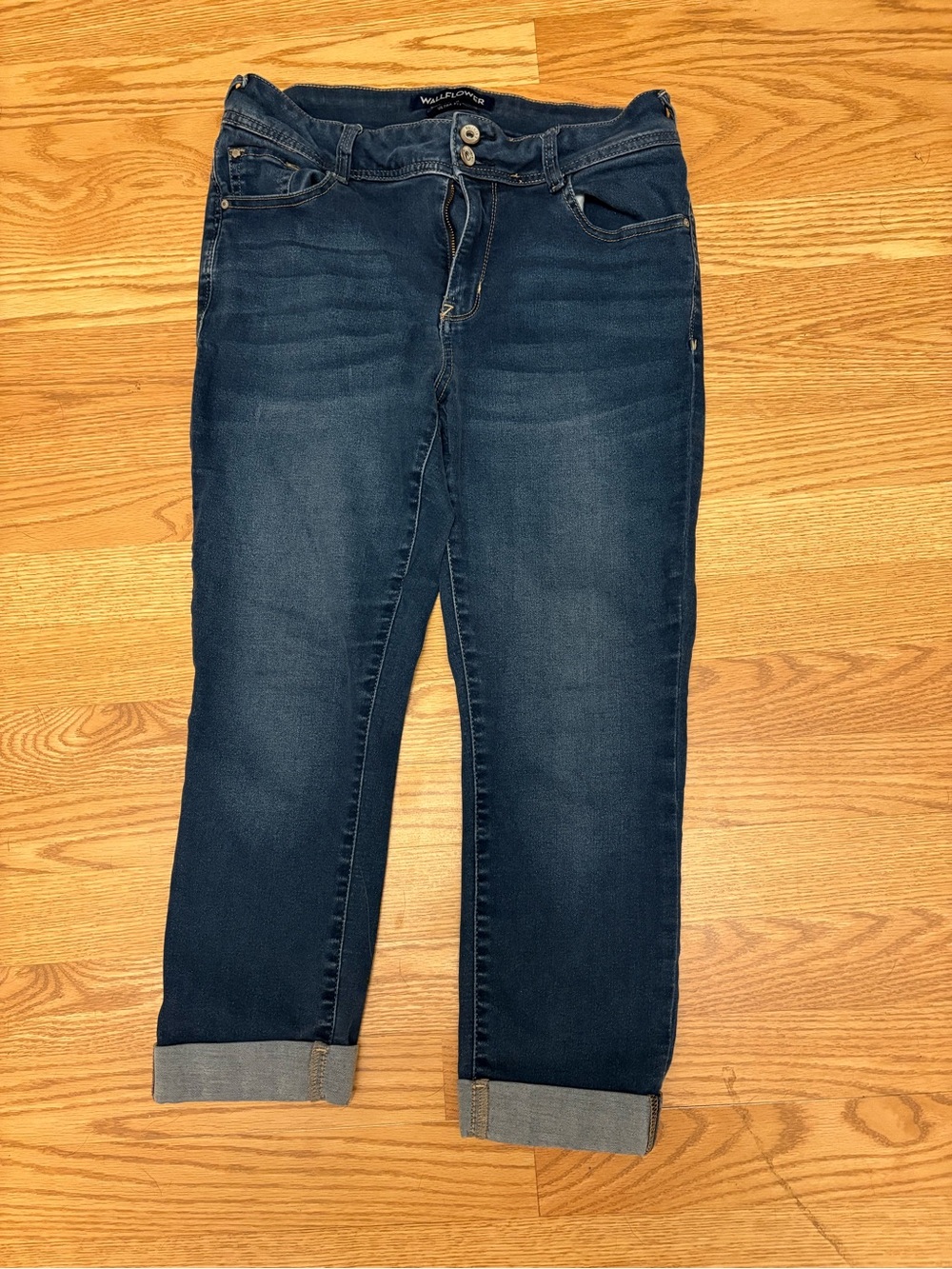 Wallflower Dark Blue Boyfriend Jeans with Cuffed Hem